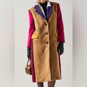 English Factory Tan Camel Multi Color Block Trench Coat SZ XS/S Oversized NWT